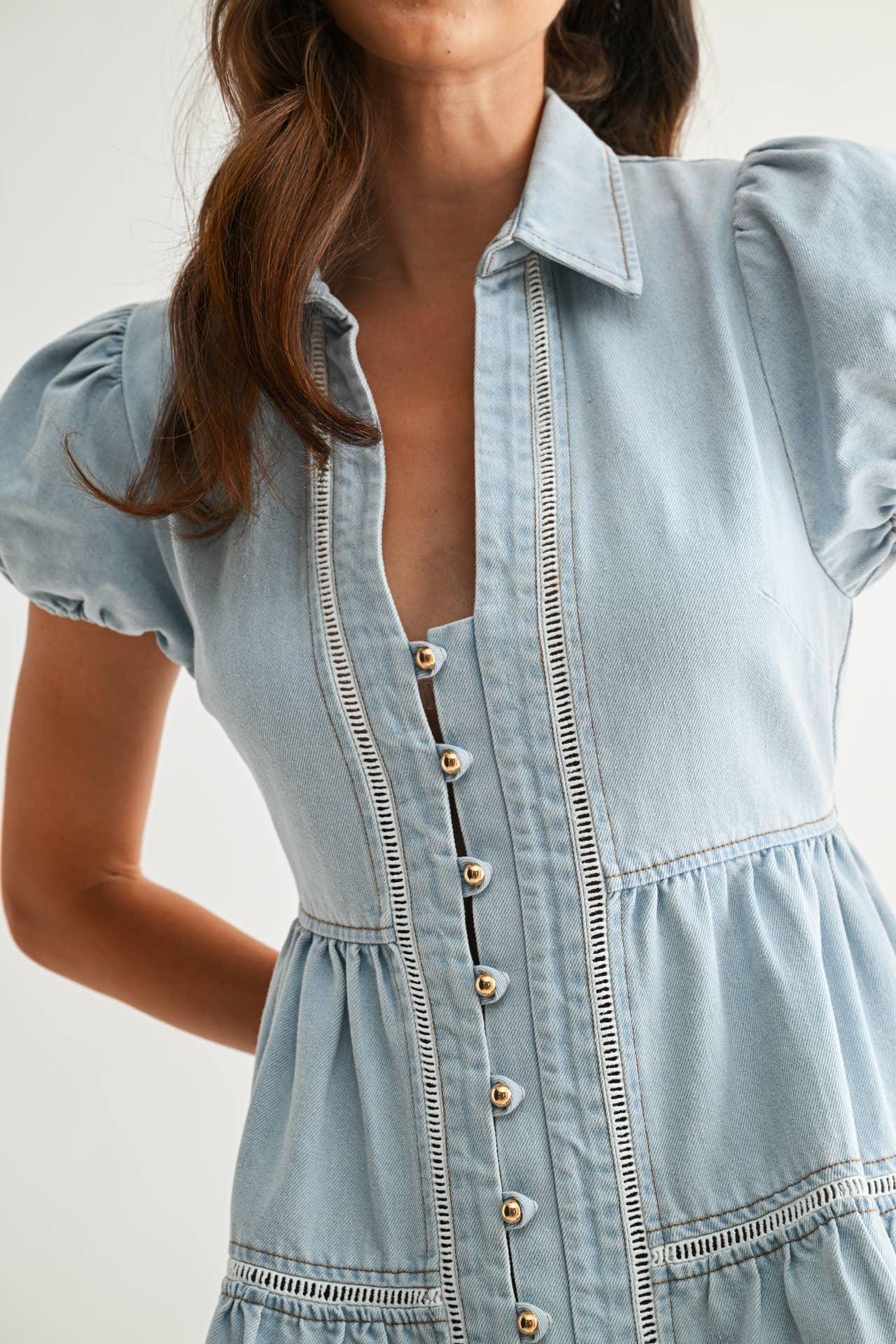 Short Puff Sleeve Denim Dress
