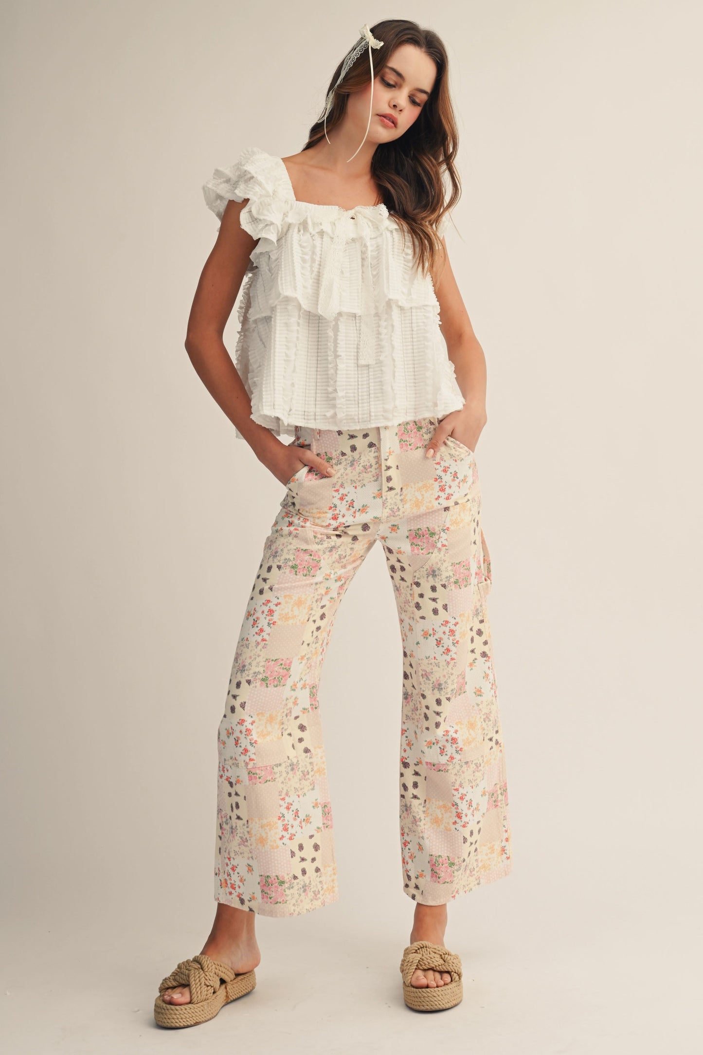 Pastel Floral Patch Print Pants