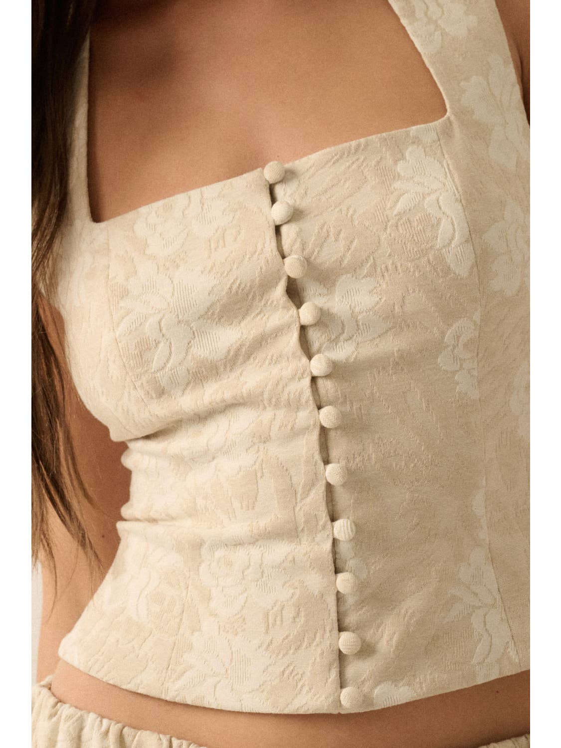 Floral Jacquard Button Corset Top