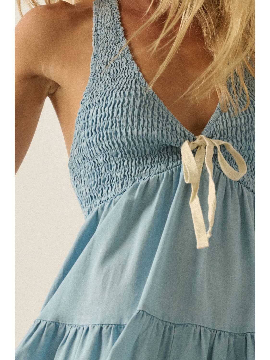 Tencel Denim Halter Ruffle Romper