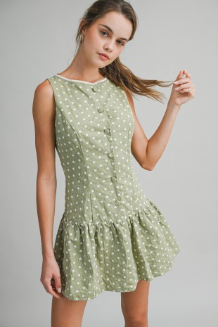 Sage Ditsy Floral Button Front Mini Dress