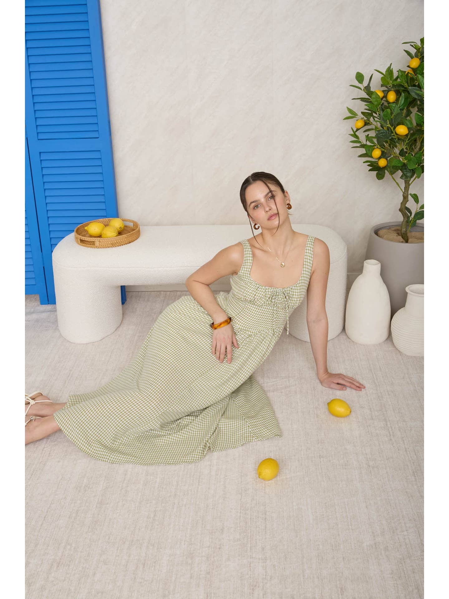 Green Gingham Midi Dress