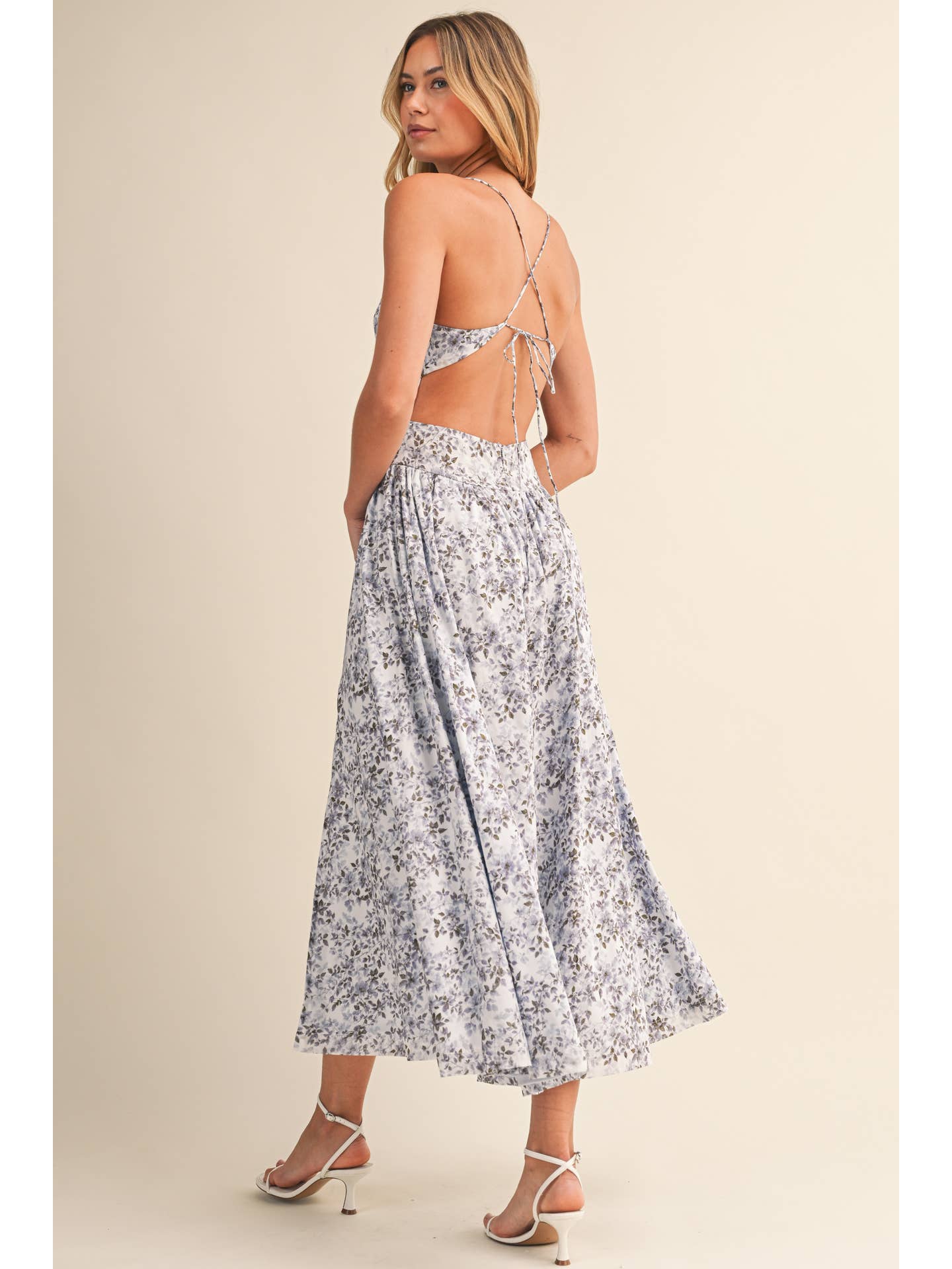 Blue Floral Midi Slit Dress