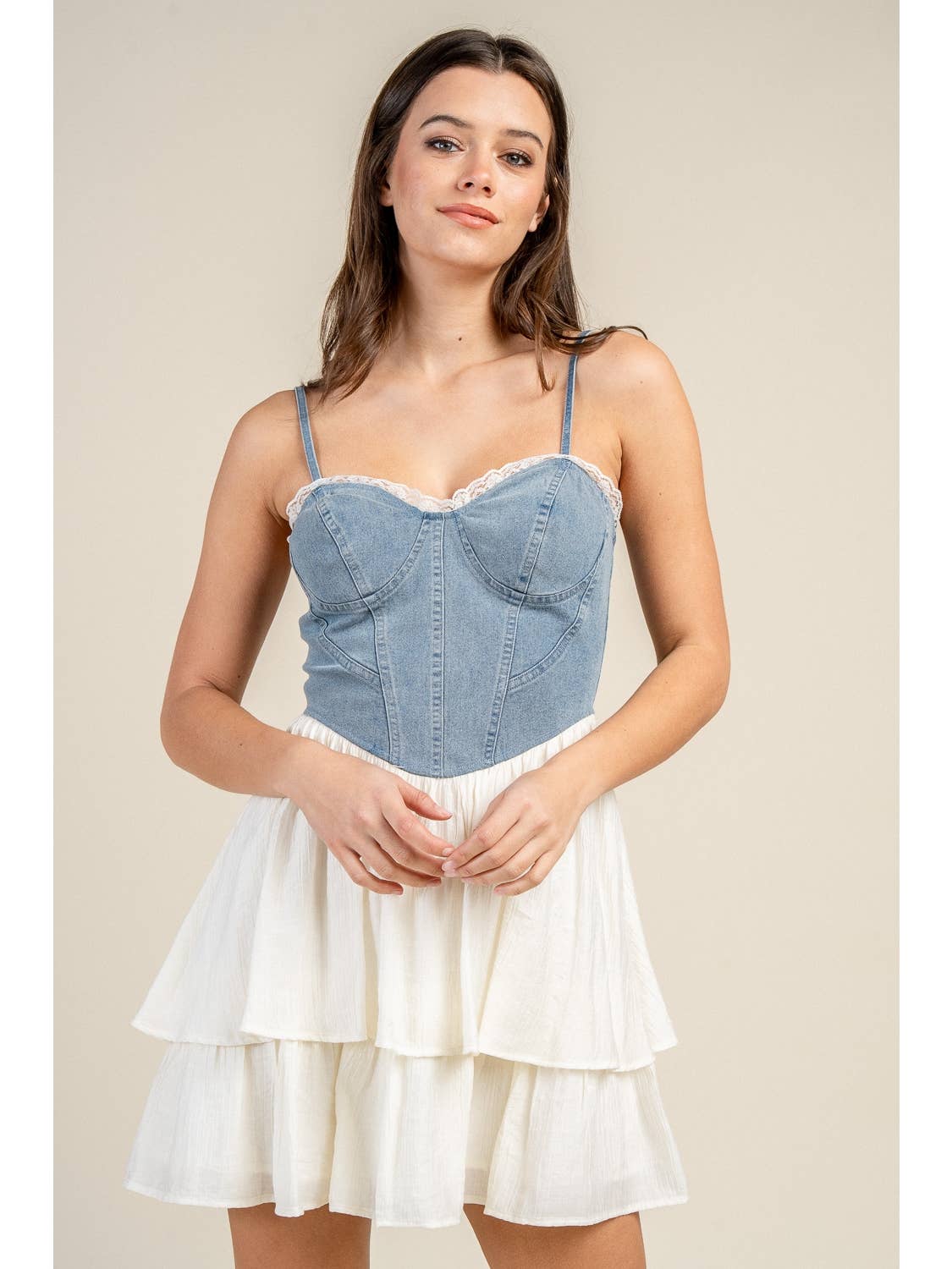 denim bustier sweetheart mini dress Corset Cutie Denim Mini Dress