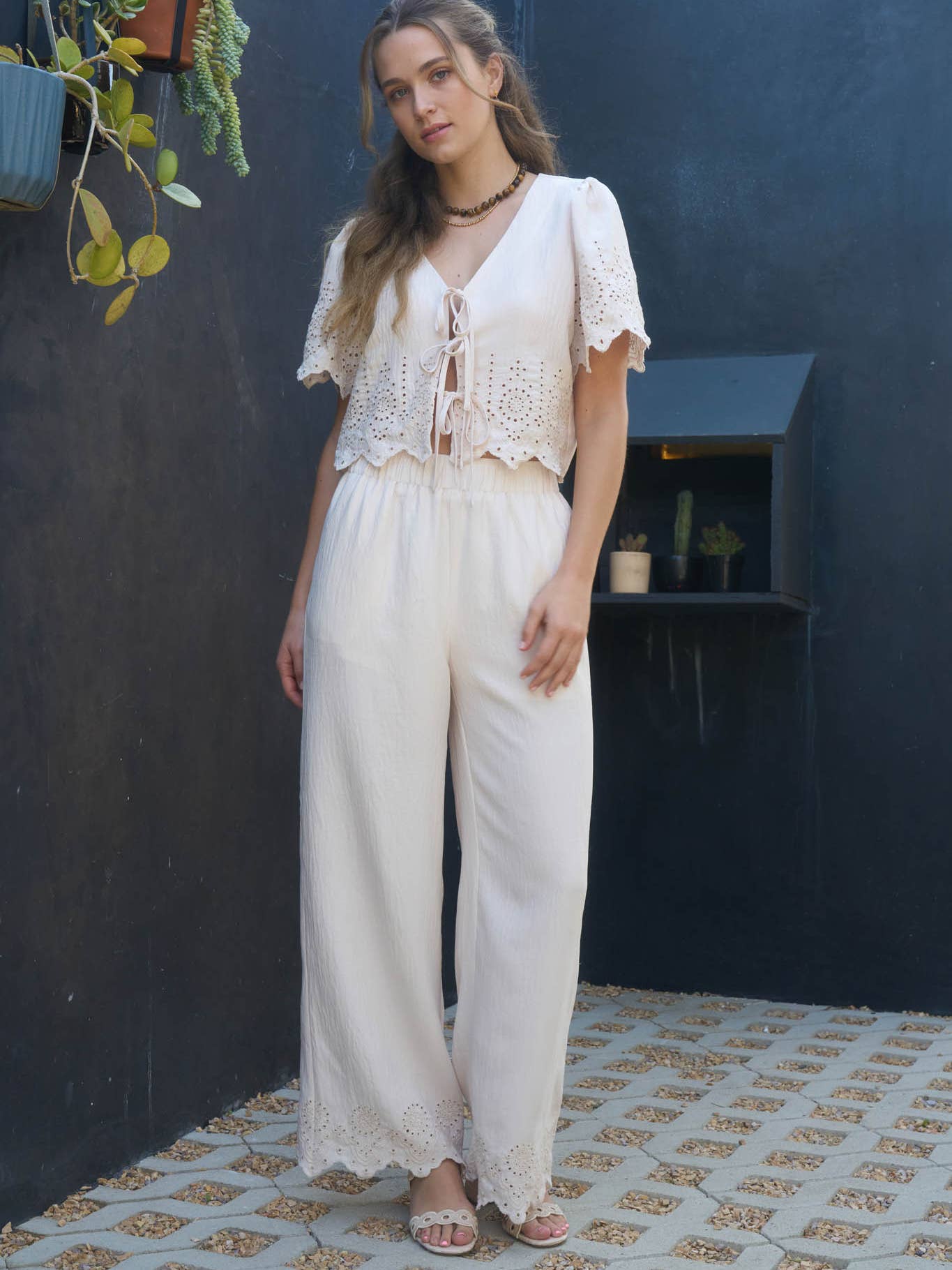 Natural Eyelet Top & Pant Set