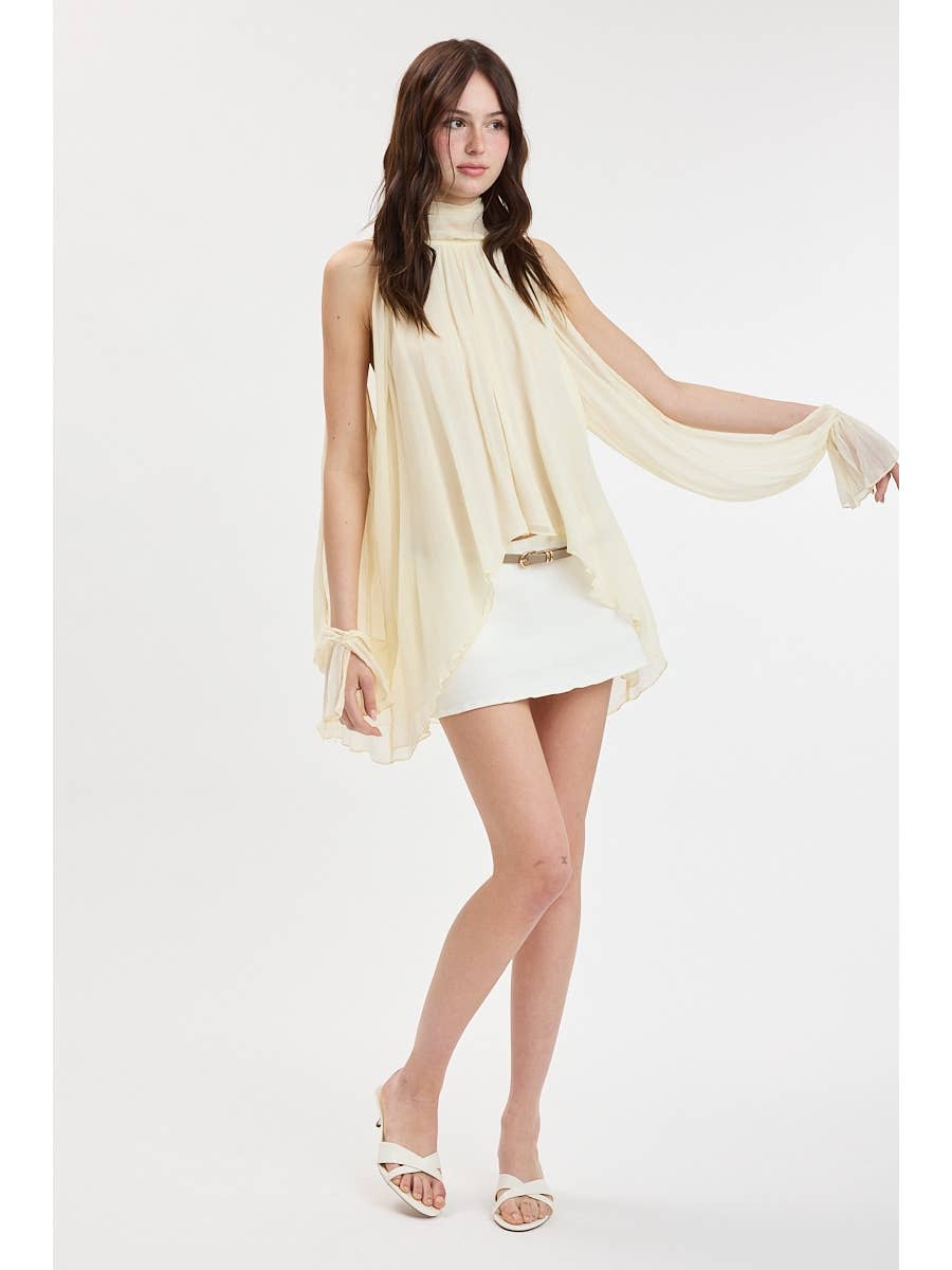 Long Open Sleeve Sheer Blouse
