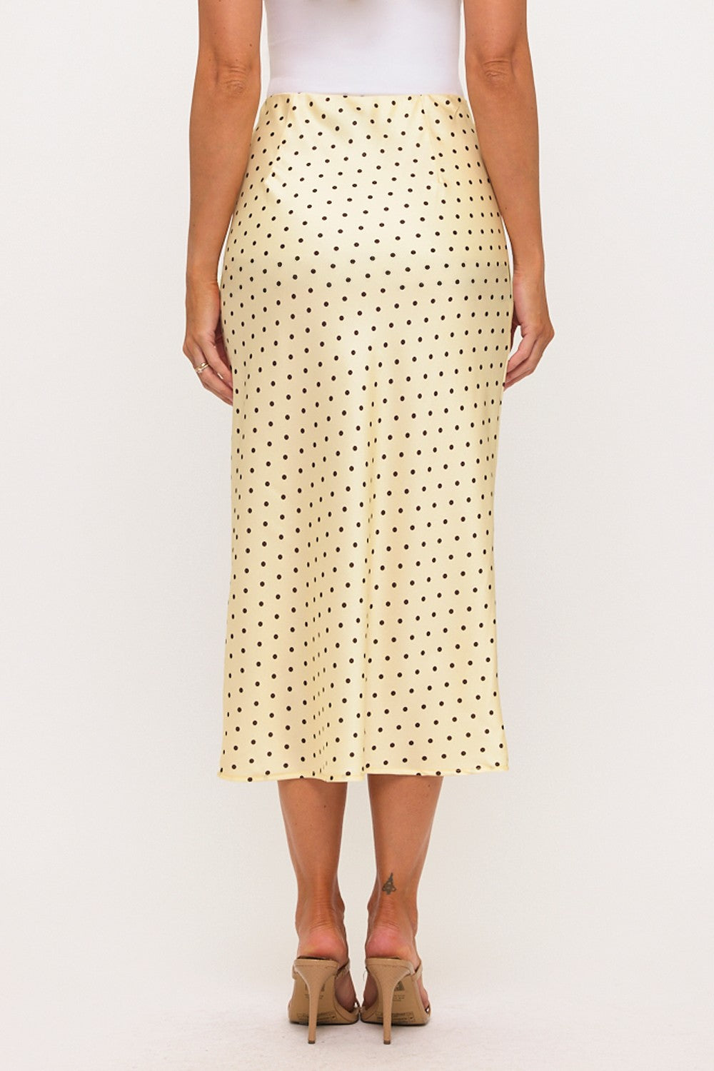 Yellow Satin Polka Dot Skirt