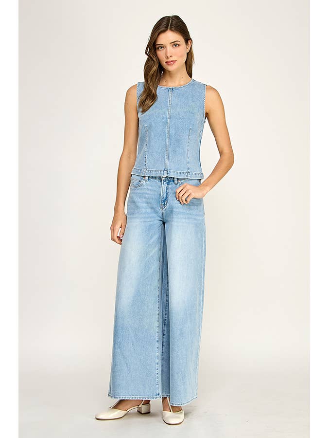 Zipper Back Structure Denim Top