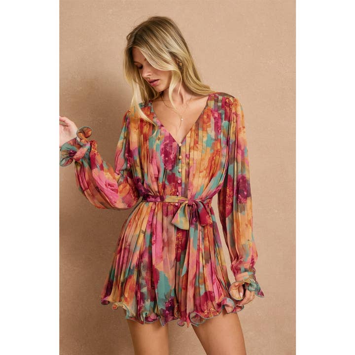 Pleats & Ruffles Long Sleeve Romper