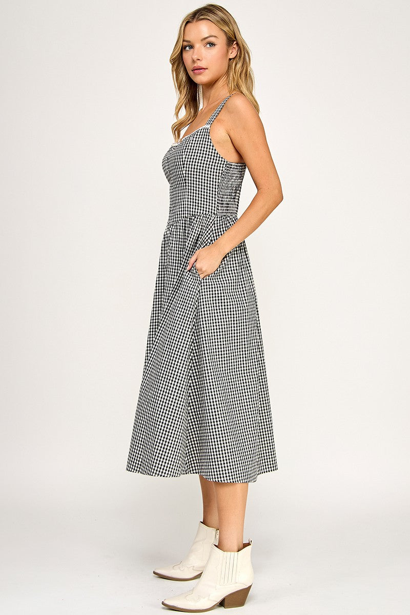Black Gingham Midi Dress