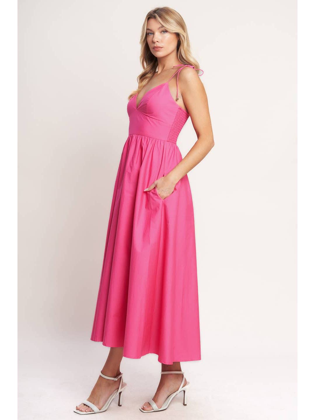 Solid Hot Pink Midi Dress