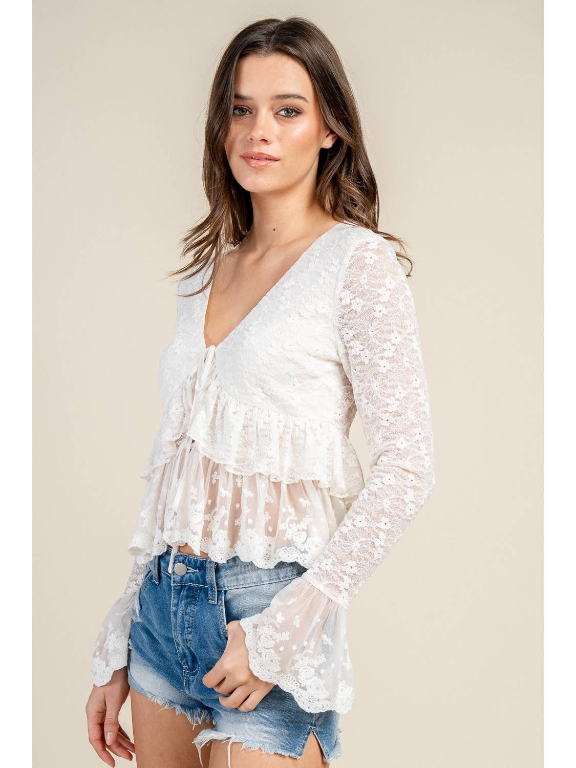 Lace Long Sleeve Tier Top