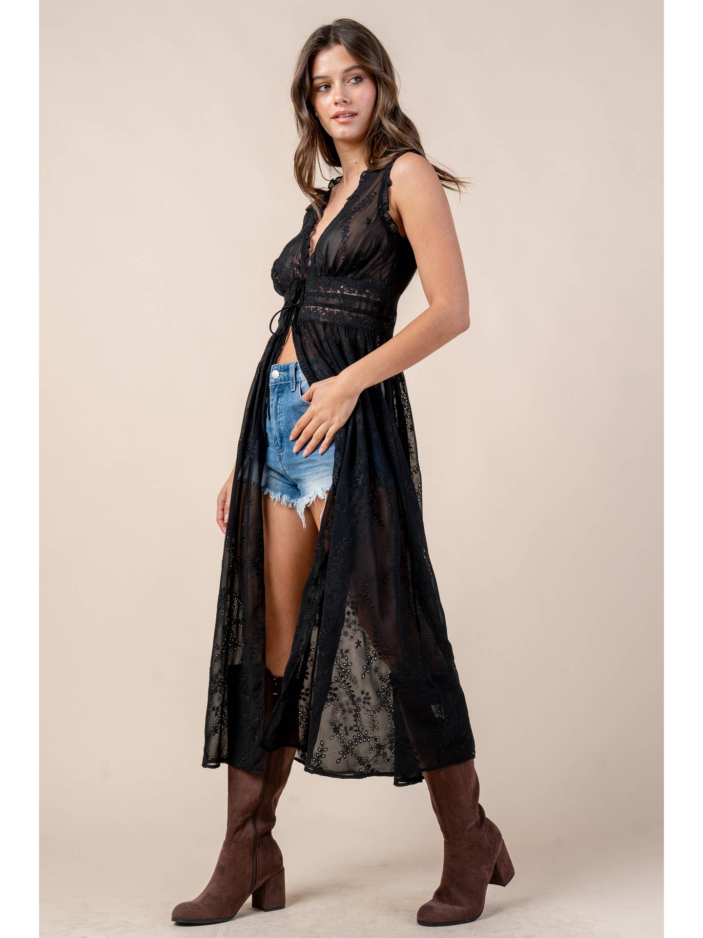 Eyelet Tie Duster Top