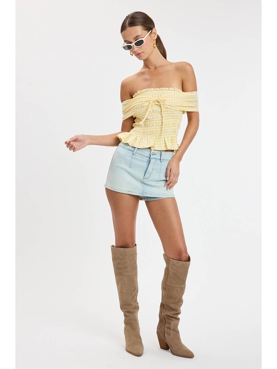 Yellow Checker Off Shoulder Top