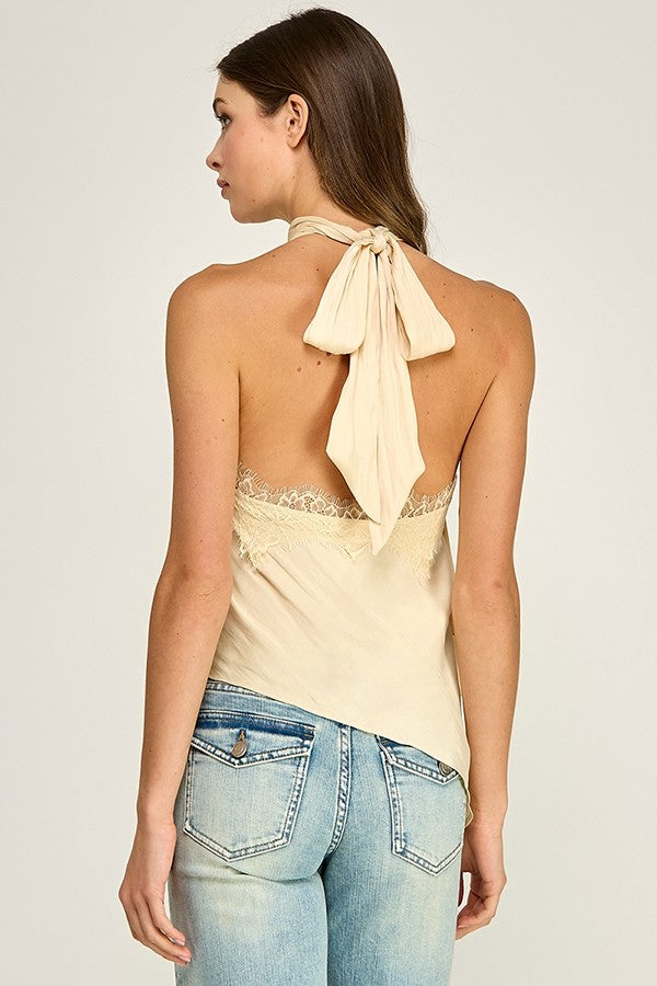 Satin & Lace Asymmetric Halter Top