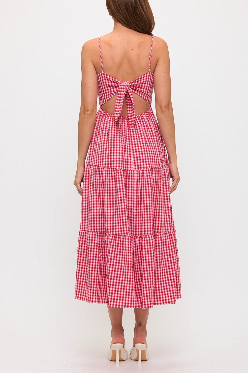 Red Gingham Midi Dress