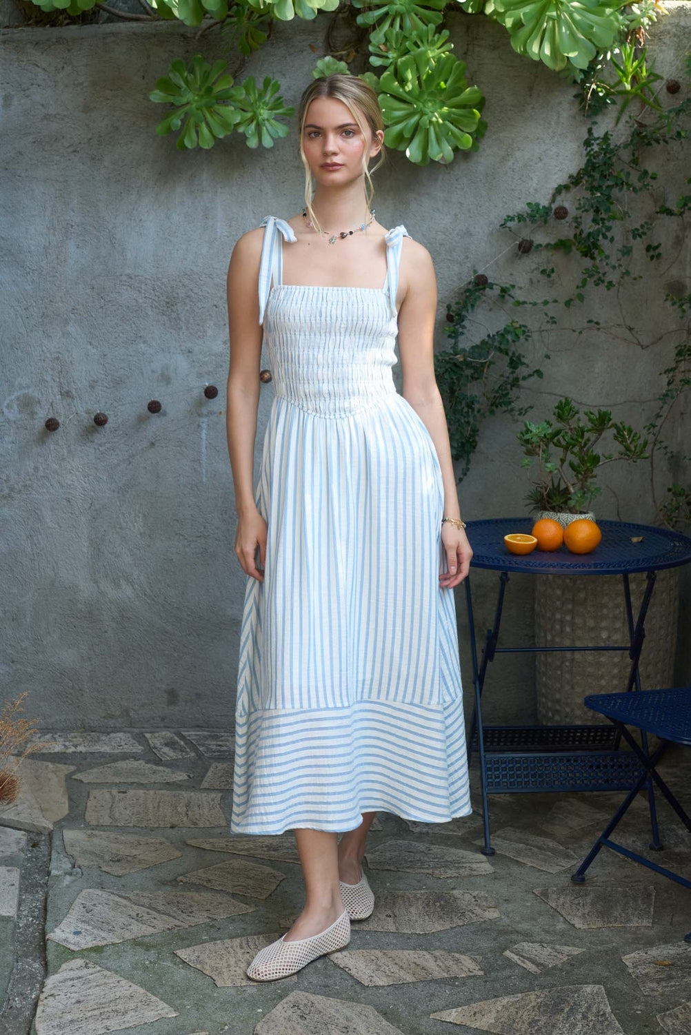Blue & White Stripe Midi Dress