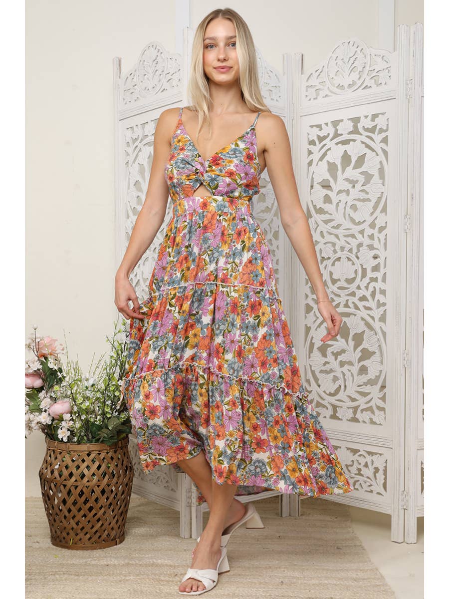 Floral Twist Maxi Slit Dress