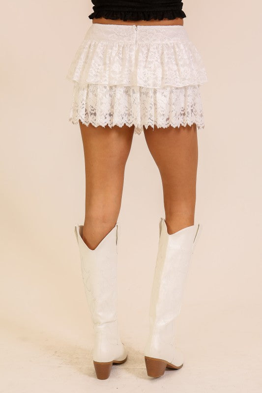 White Lace Ruffle Mini Skort