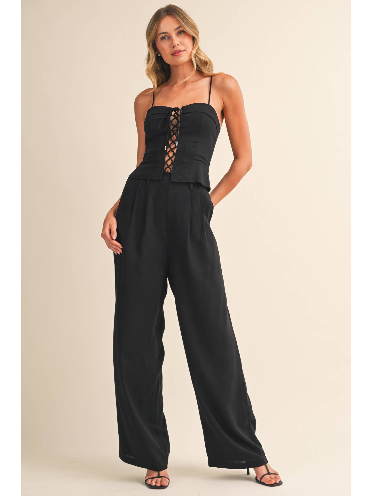 Linen Lace Up Top & Pants Set