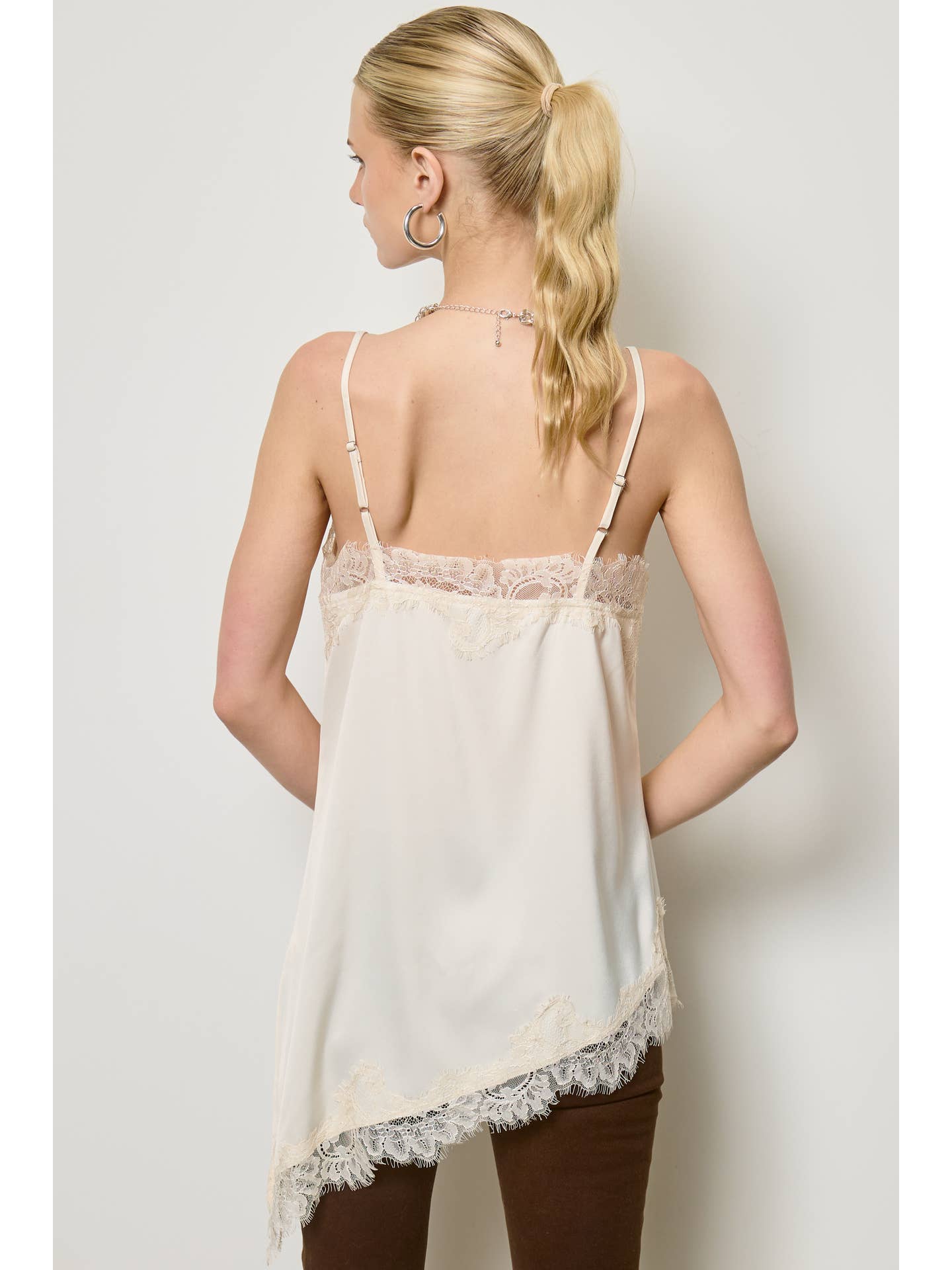 Cream Lace Satin Cami Top