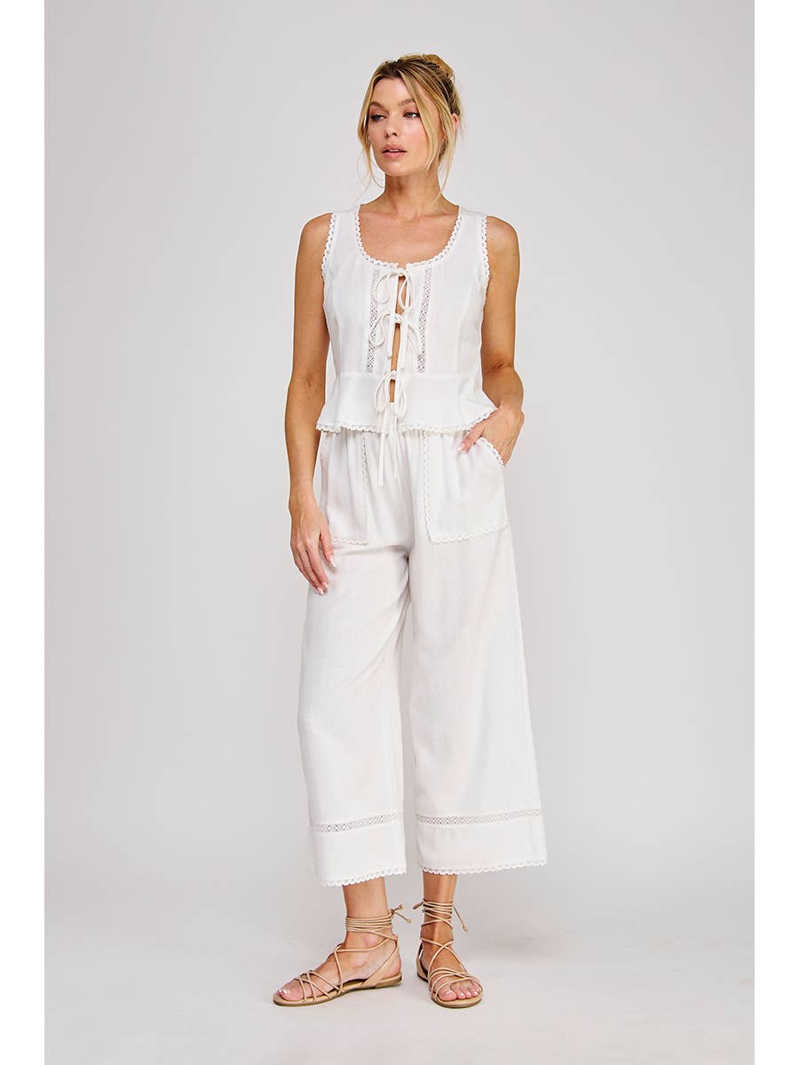 White Linen Blend Peplum Tank
