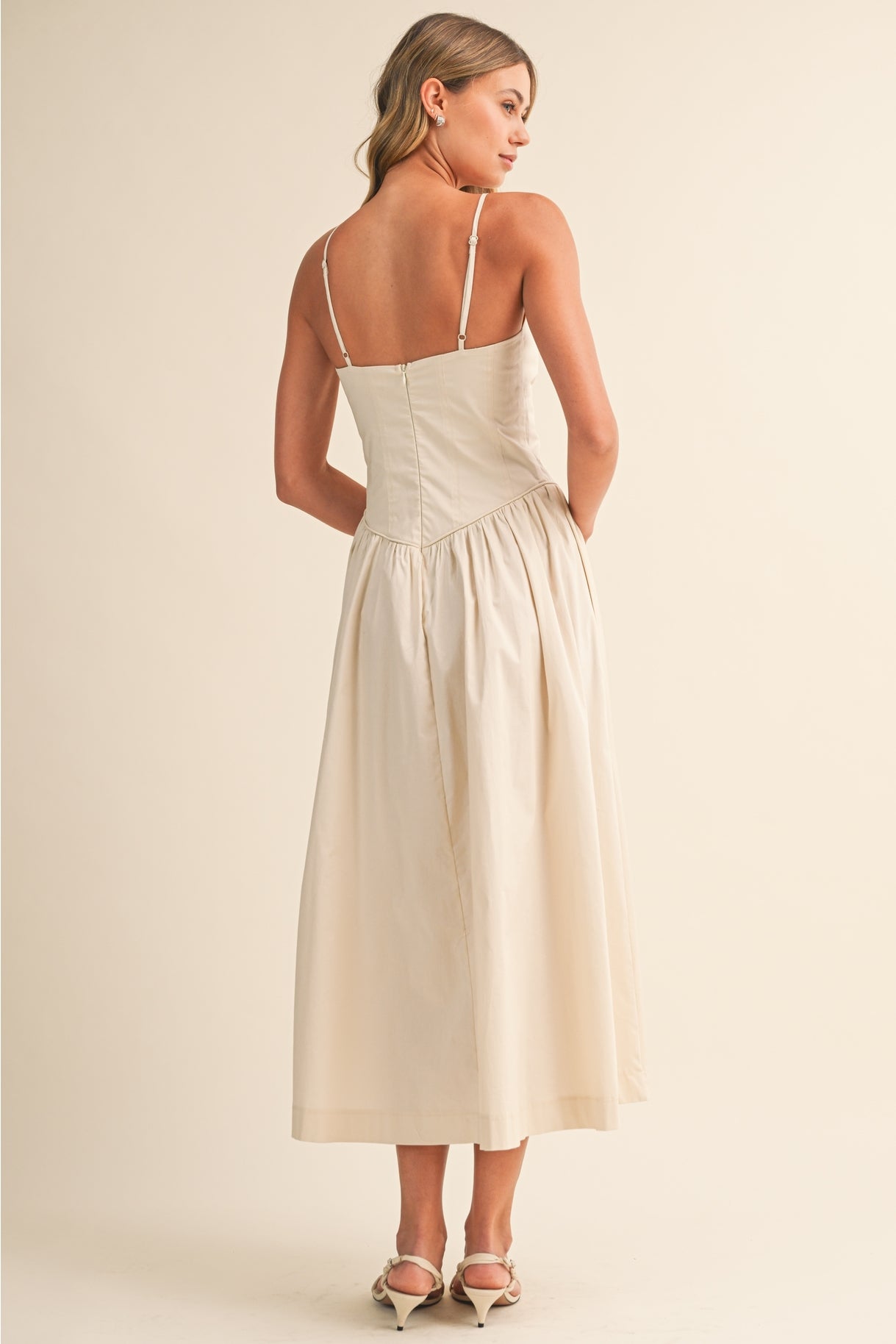 Poplin Beige Sweetheart Midi Dress