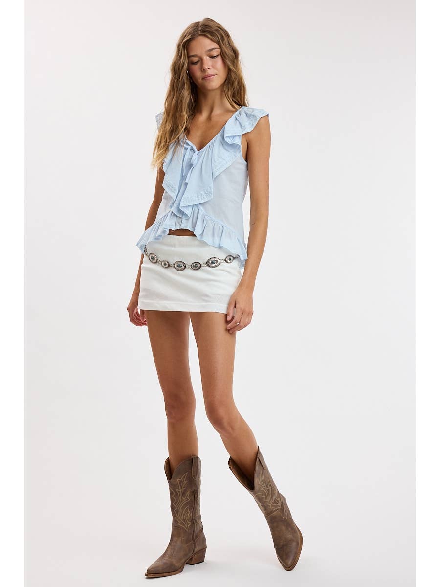 Cascading Ruffle Cap Sleeve Top