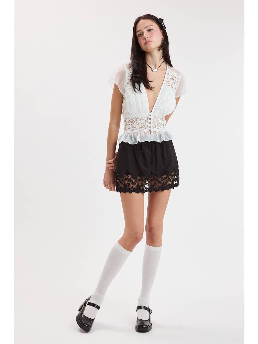 Chiffon V-Neck Coquette Top
