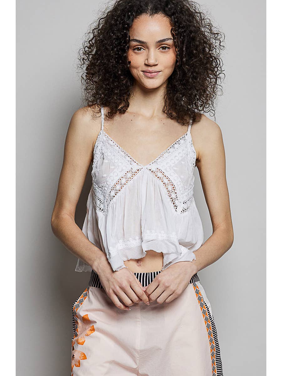 V-Neck Washed Effect White Cami Top