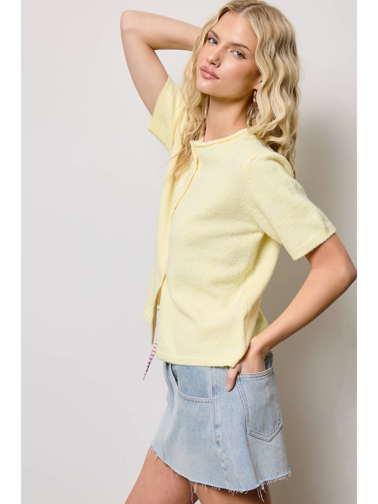 Butter Yellow Short Sleeve Cardigan Top