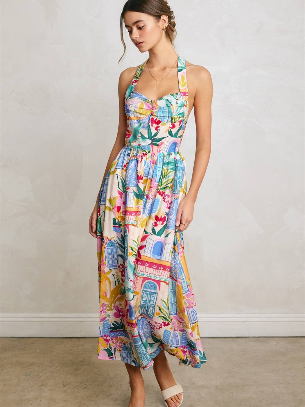 Bright Summer Halter Maxi Dress
