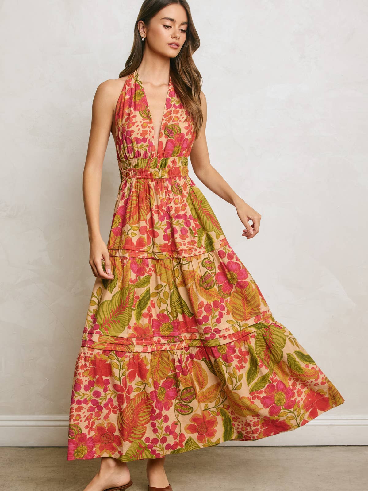 Tropical Floral Halter Maxi Dress