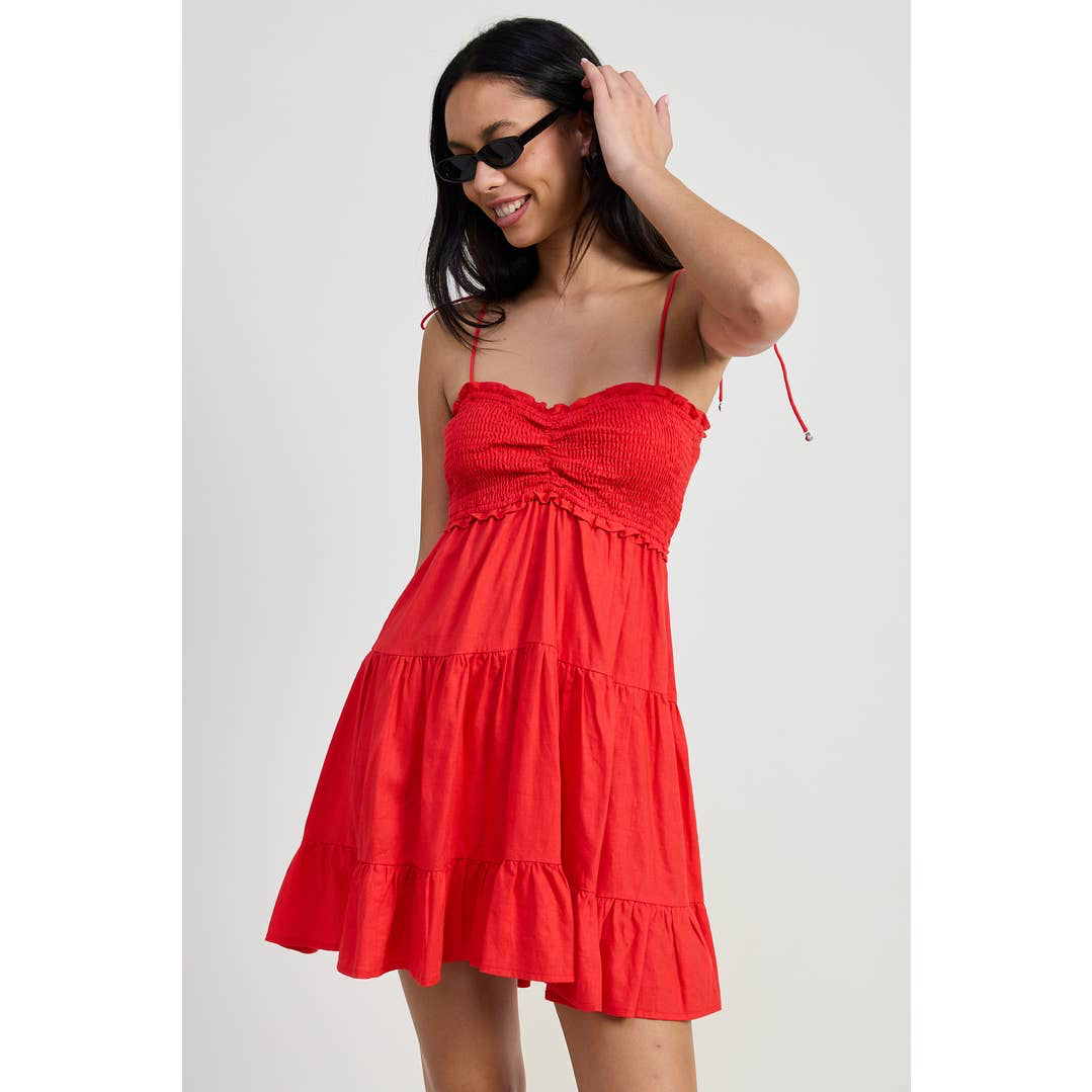 Red Smocked Mini Dress