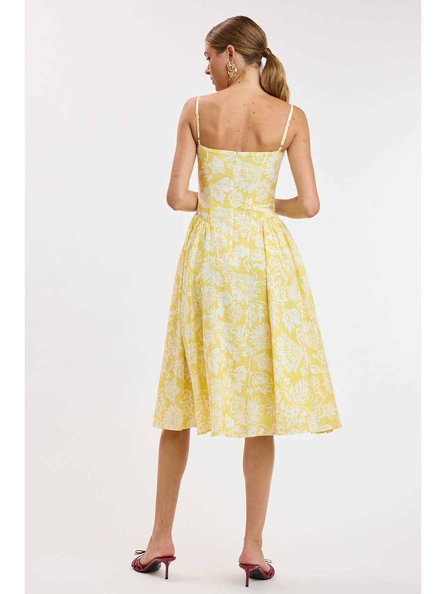 Yellow Floral Underwire Midi Dress