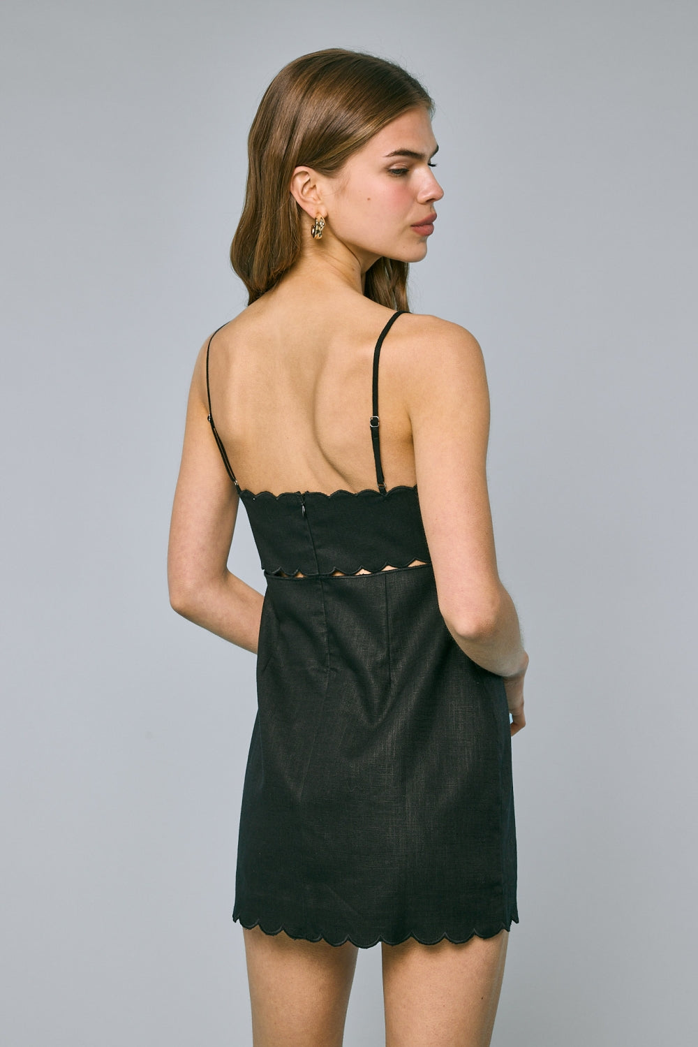 Linen Scallop Cut Mini Dress