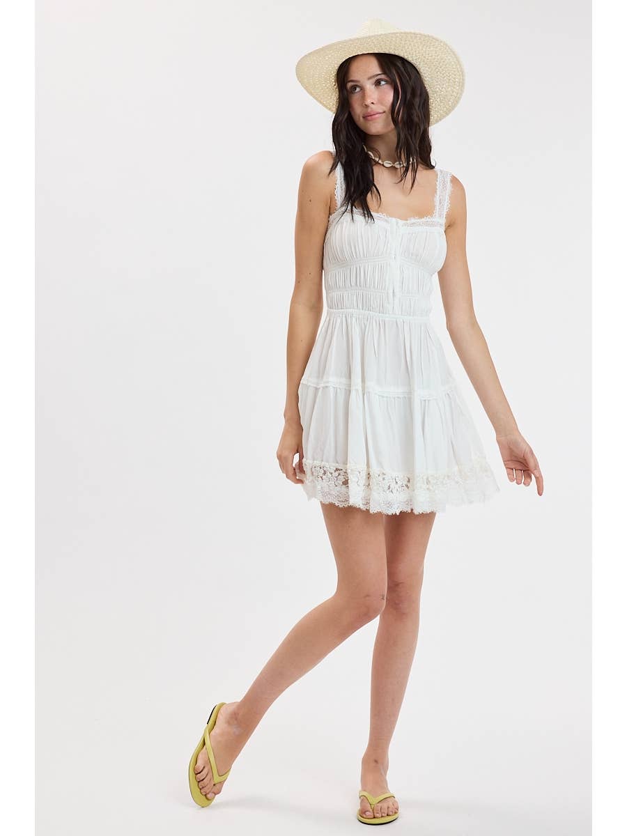 Wide Lace Down Fit & Flare Mini Dress