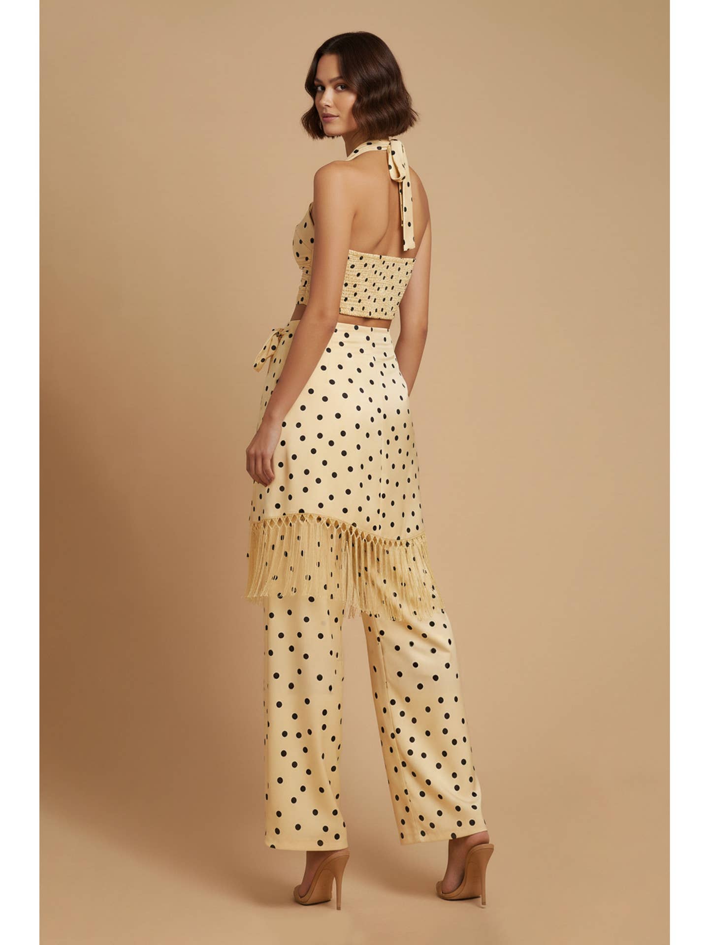 Polka Dot Halter Top & Fringe Pants Set