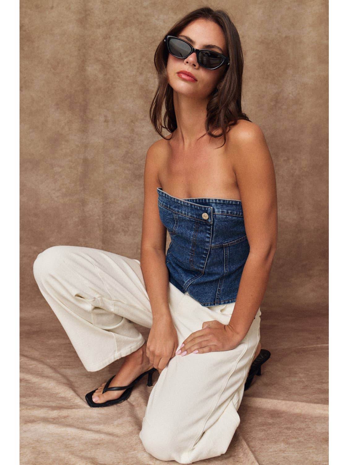 Asymmetrical Denim Bustier Top