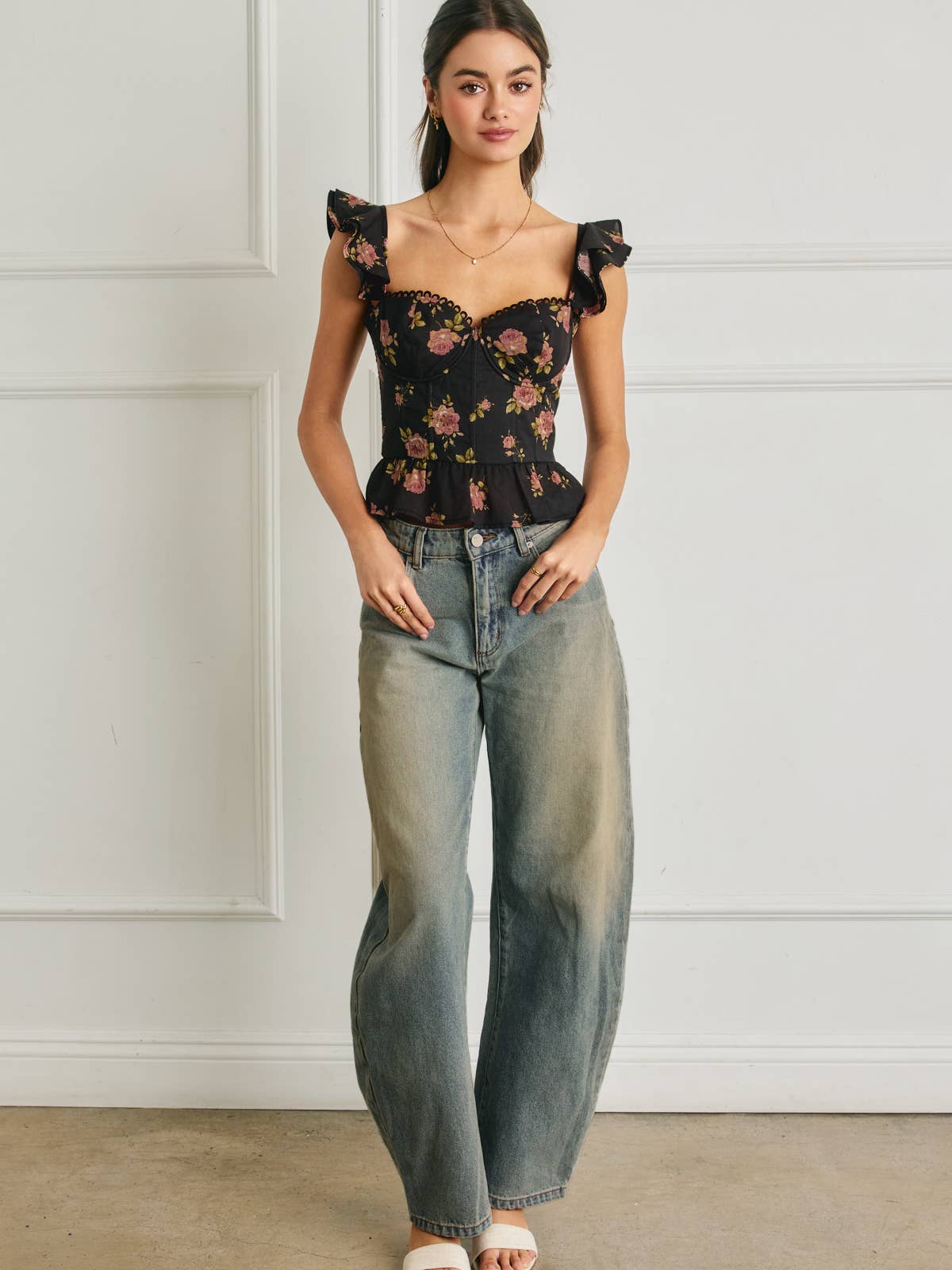 Floral Flutter Sleeve Bustier Top