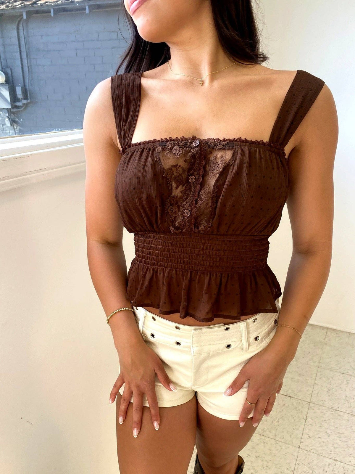 Polka Dot Lace Detail Top