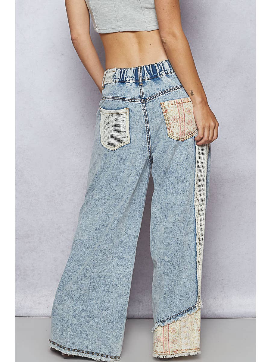 Stud Detail Woven Denim Pants