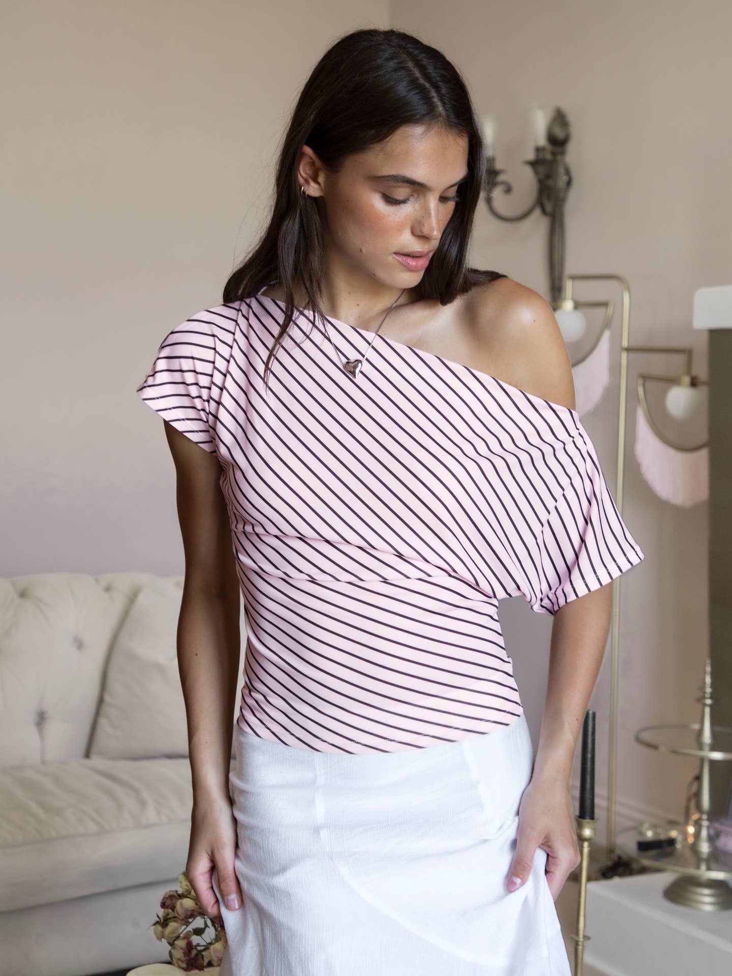 Soft Stretch Striped Ruched Top