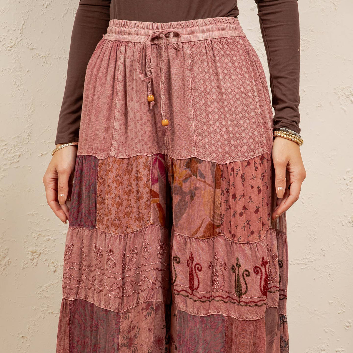 Boho Tiered Patchwork Wide Leg Pants