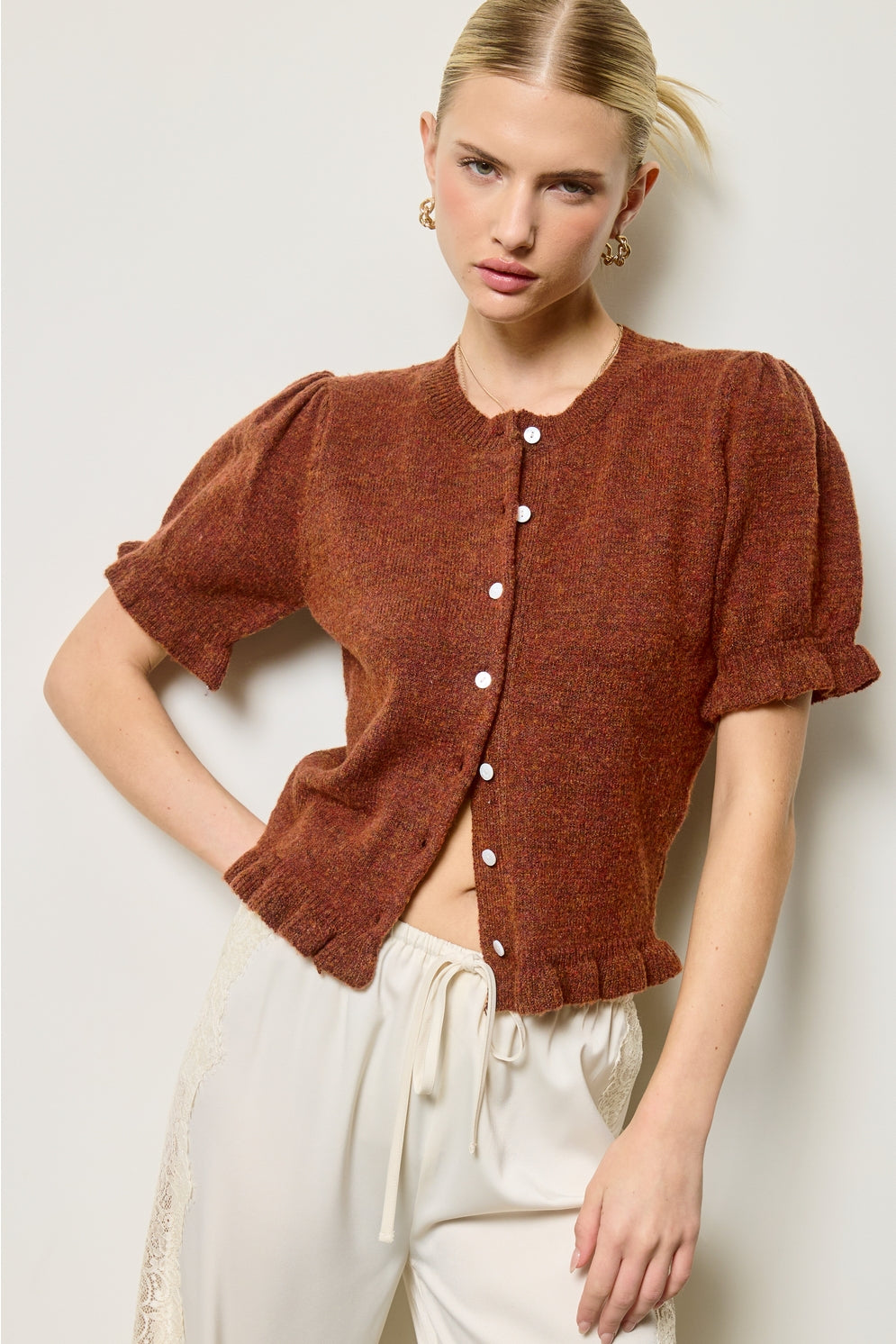 Puff Sleeve Button Cardigan