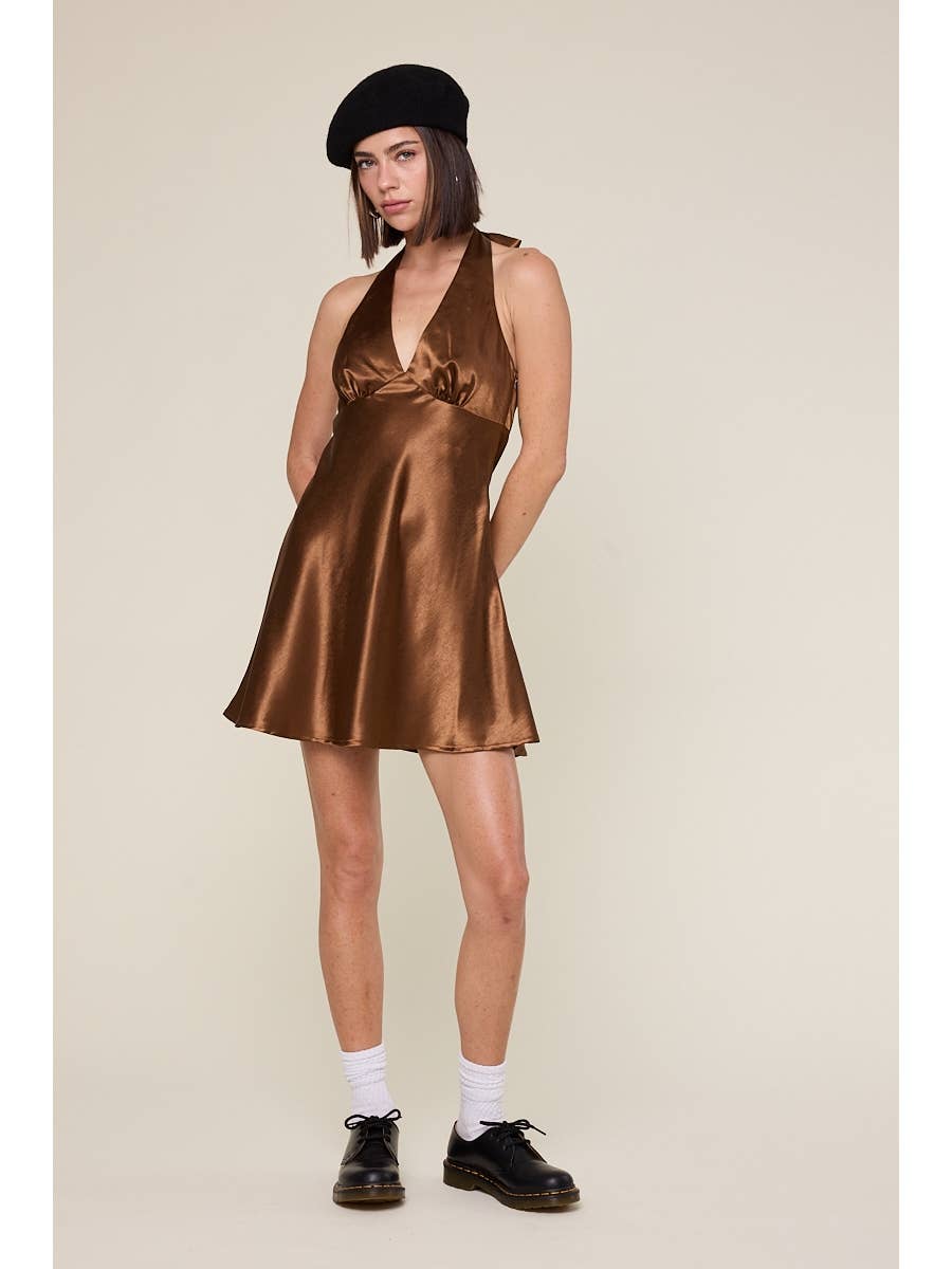 Halter Satin Mini Dress