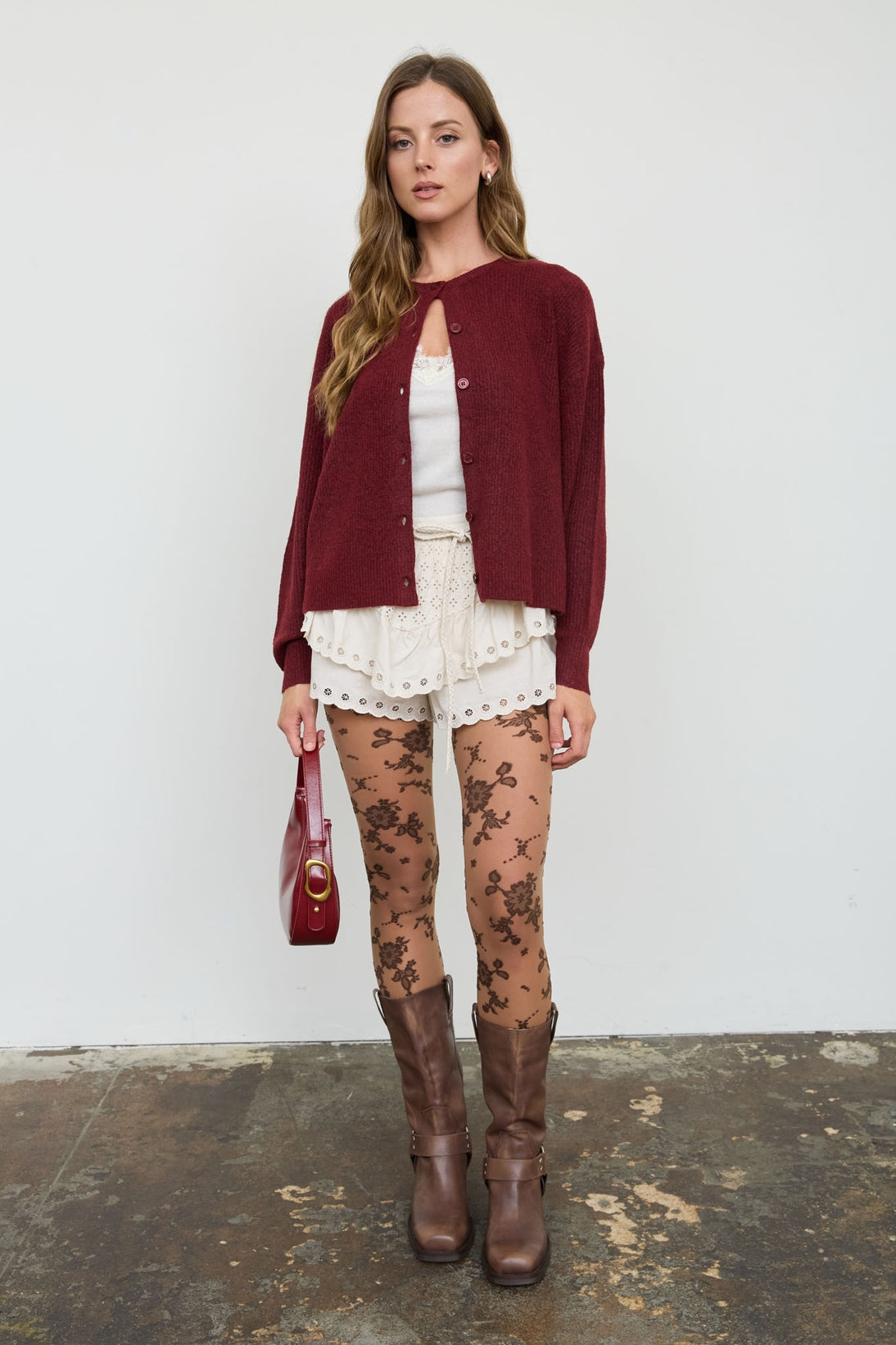 Round Neck Ribbed Knit Cardigan