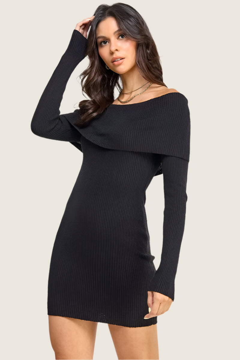 Off Shoulder Sweater Dress Black / L Off Shoulder Sweater Dress Black / L