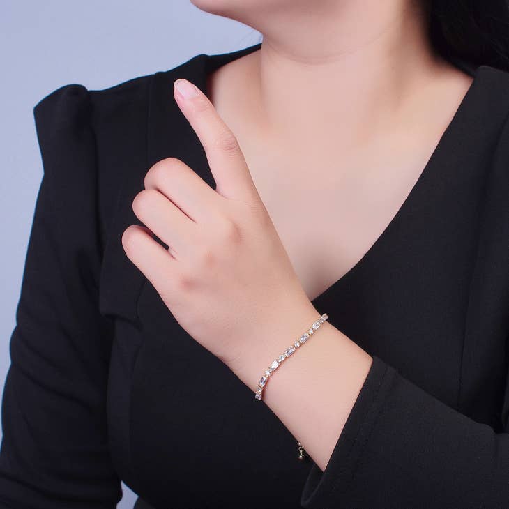 Gold Clear Baguette Adjustable Bracelet