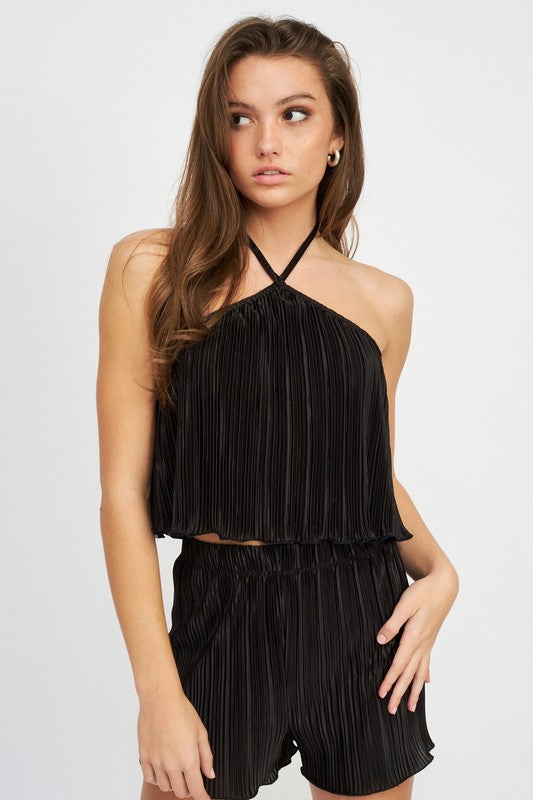 Pleated Halter Crop Top (Shipping Only)